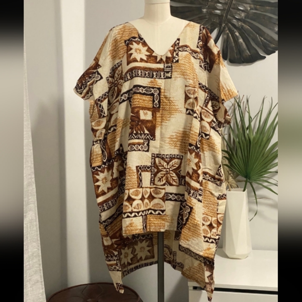 Vintage Tapa Print Oversized Caftan Top